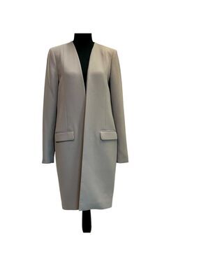 Simons Contemporaine gray taupe long sleeve open from blazer coat no collar 6